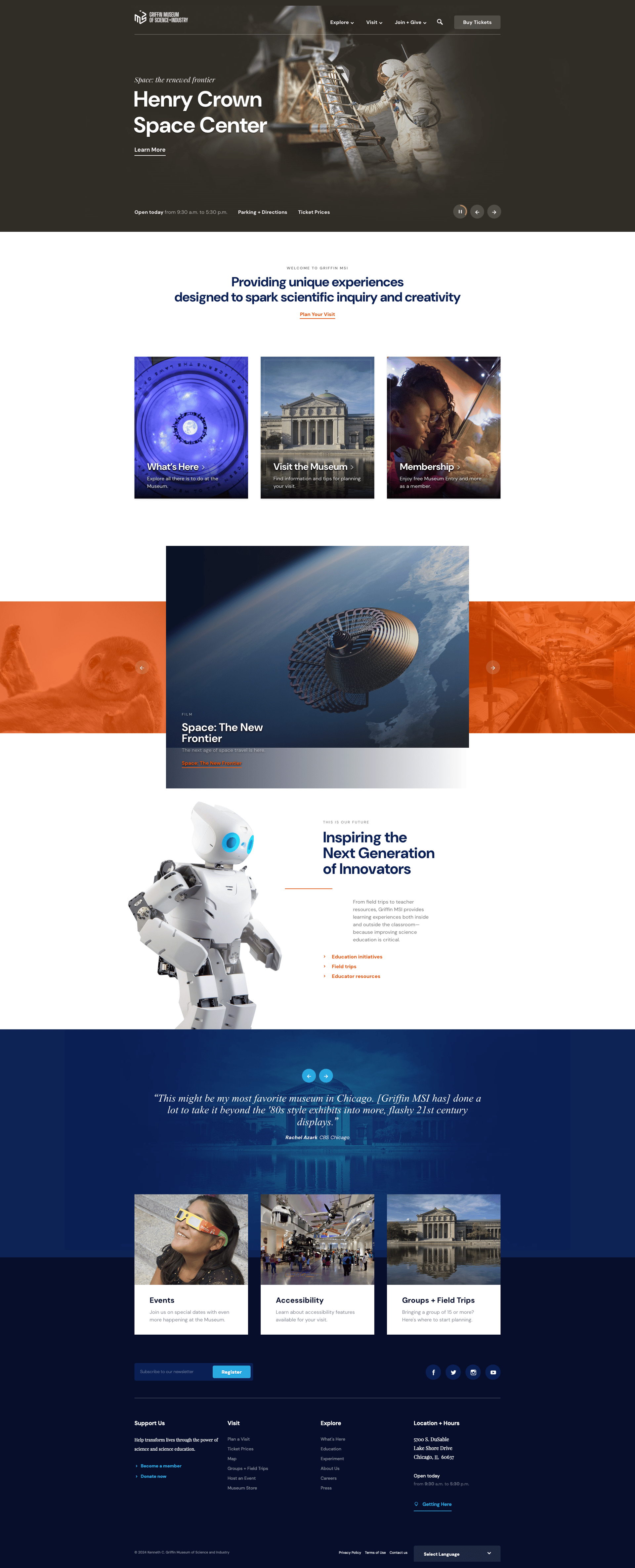 Screenshot of Griffin Museum of Science and Industry website