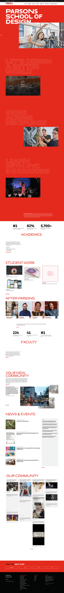 Screenshot of Parsons School of Design website