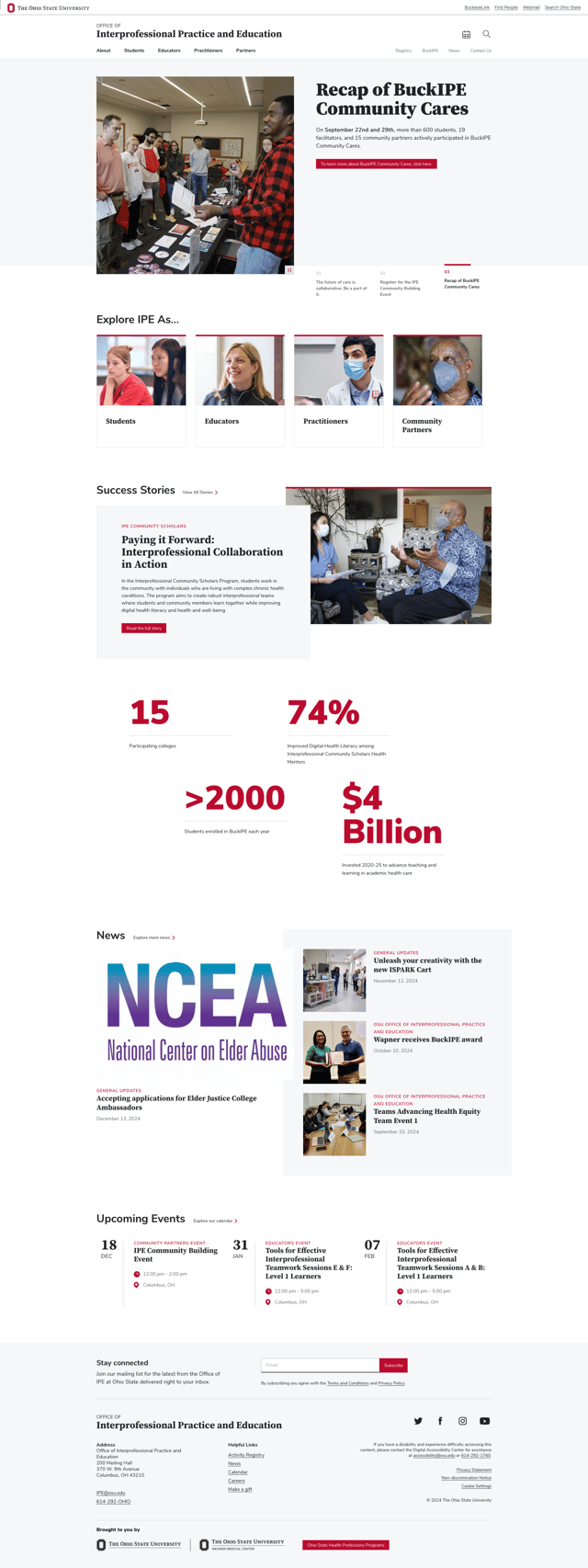 Screenshot of Ohio State Office of Interprofessional Practice and Education website