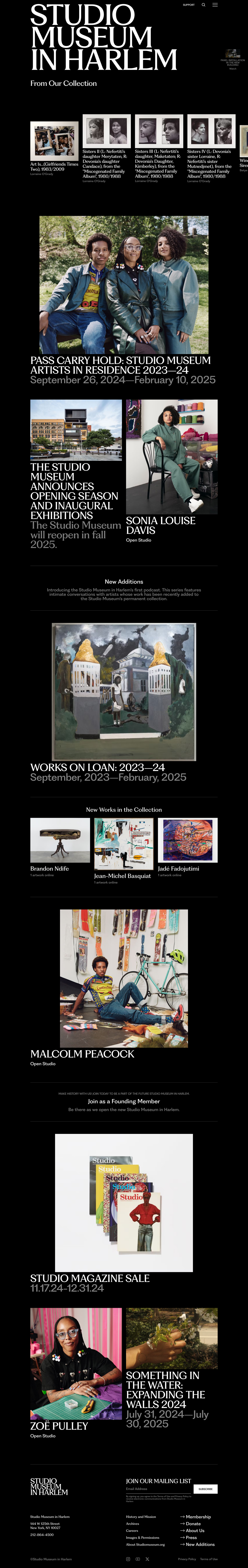 Screenshot of Studio Museum in Harlem website
