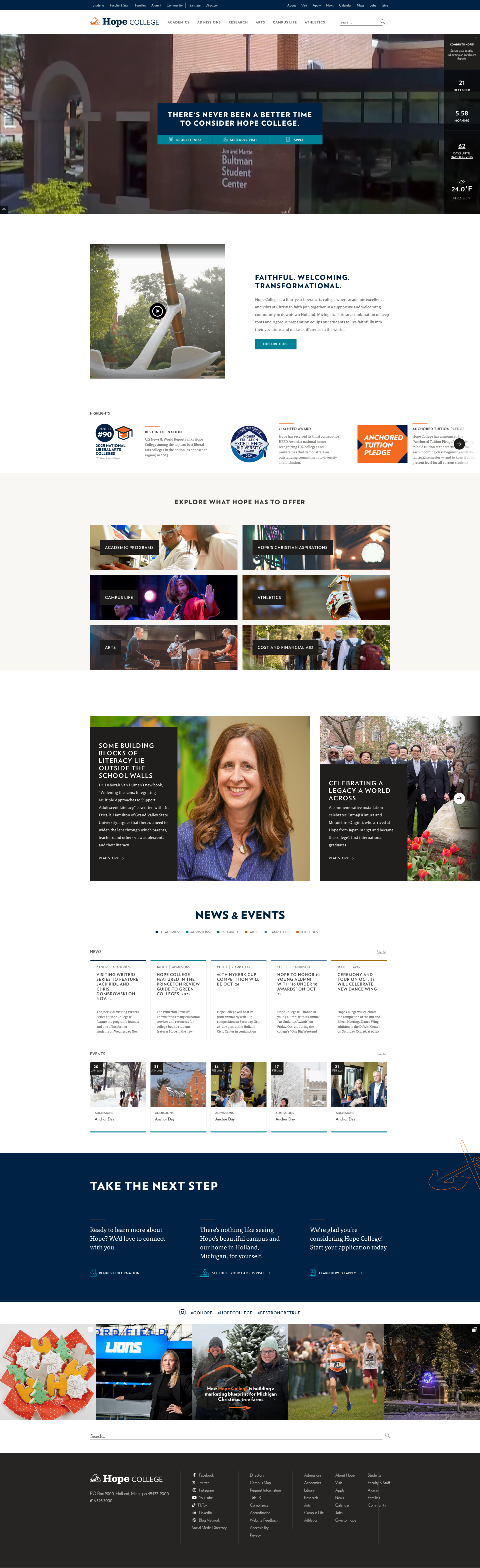 Screenshot of Hope College website
