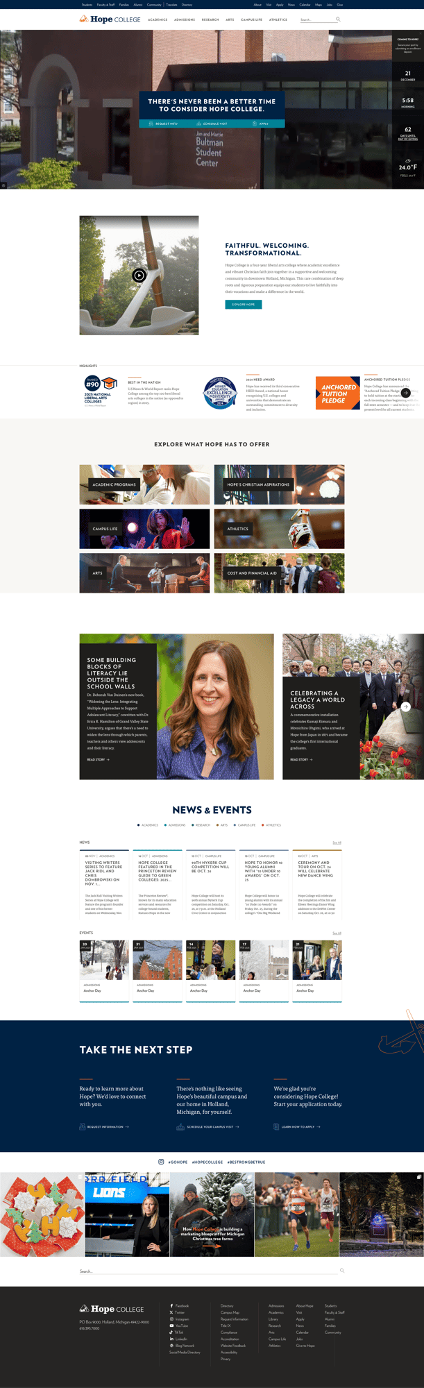 Screenshot of Hope College website