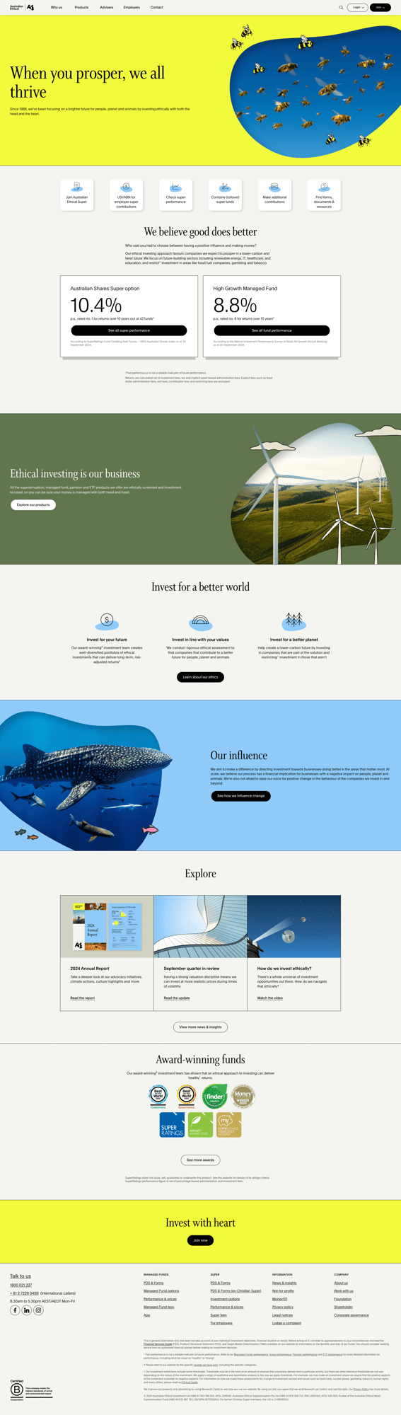 Screenshot of Australian Ethical website
