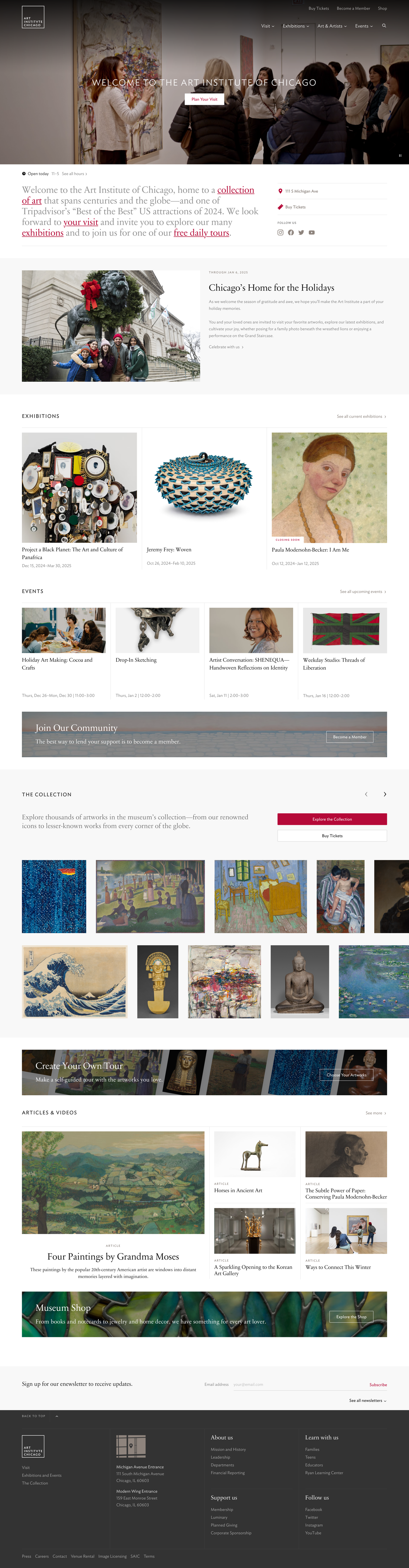 Screenshot of The Art Institute of Chicago website