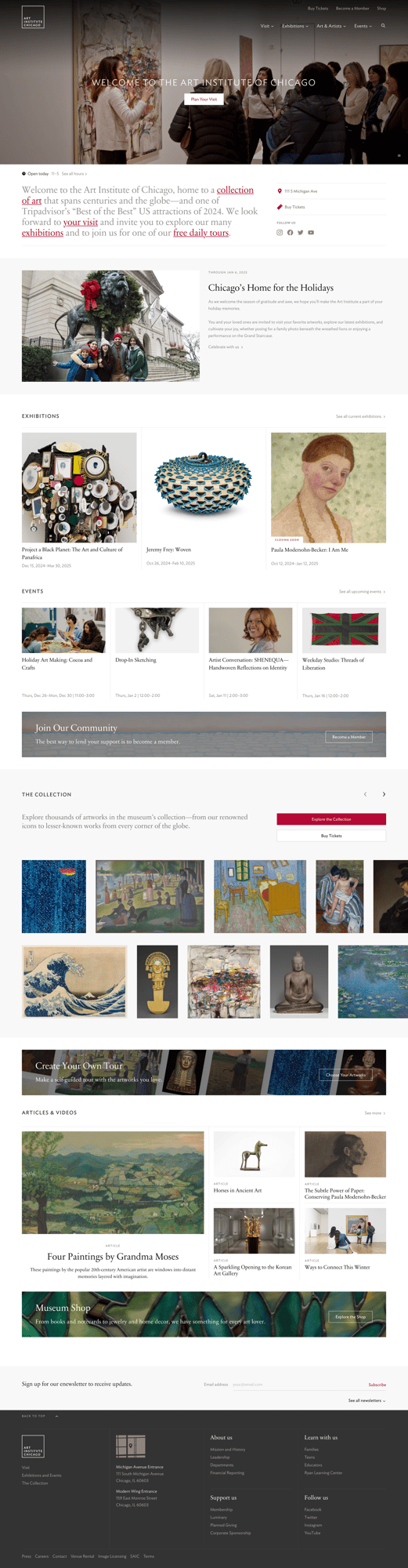 Screenshot of The Art Institute of Chicago website