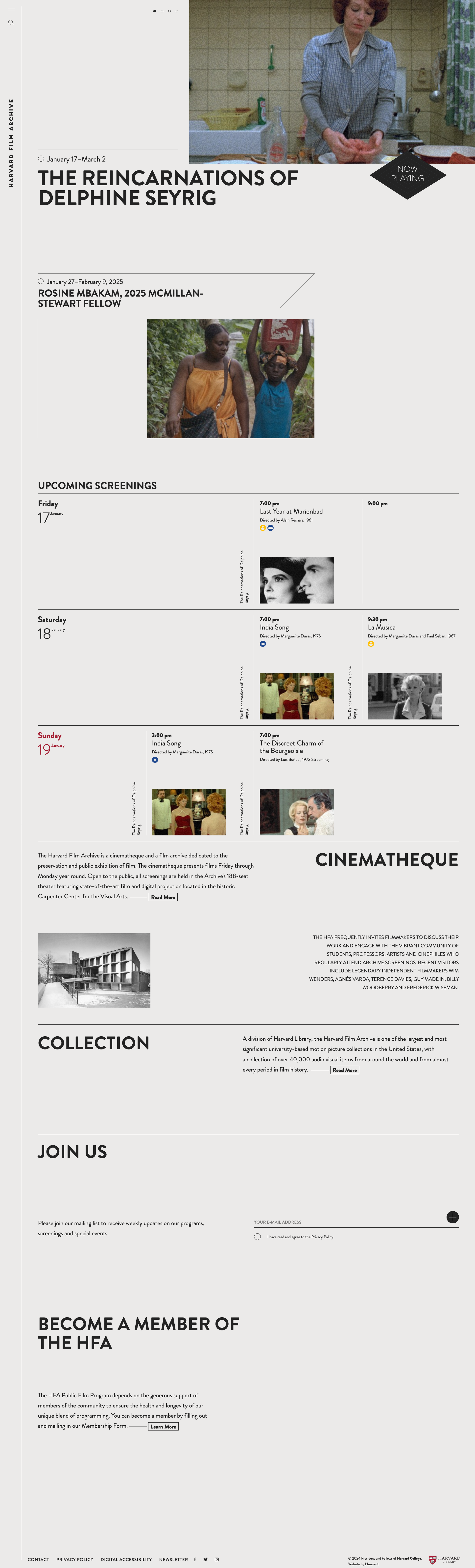 Screenshot of Harvard Film Archive website
