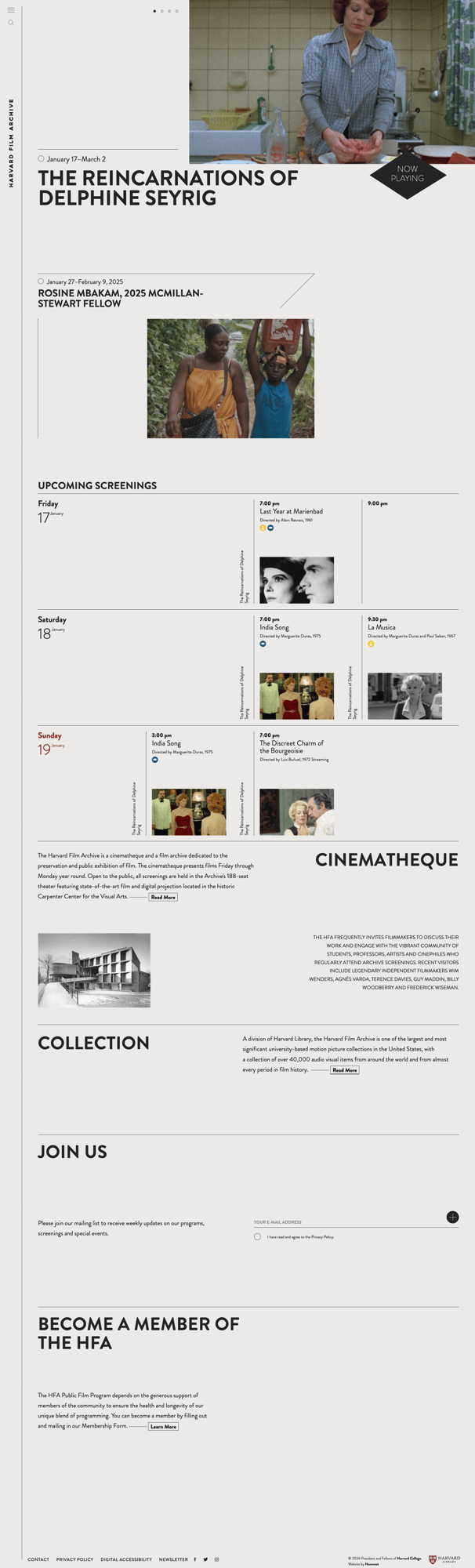 Screenshot of Harvard Film Archive website