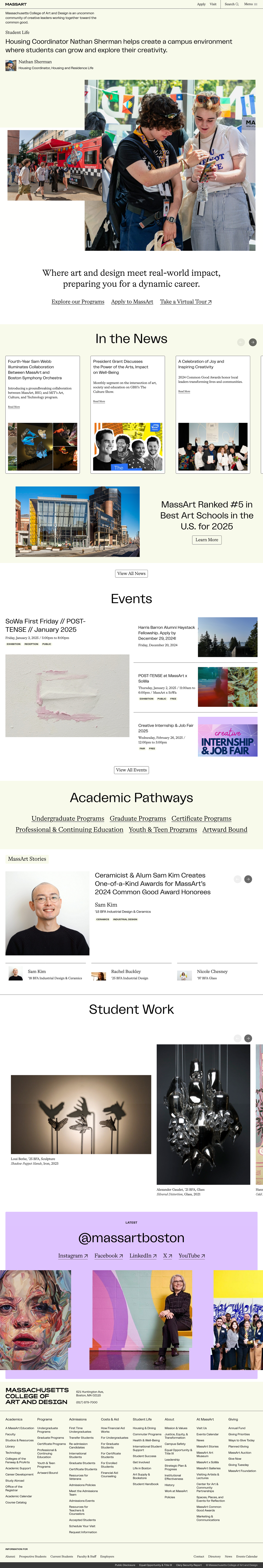 Screenshot of Massachusetts College of Art and Design website