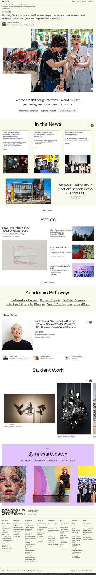 Screenshot of Massachusetts College of Art and Design website