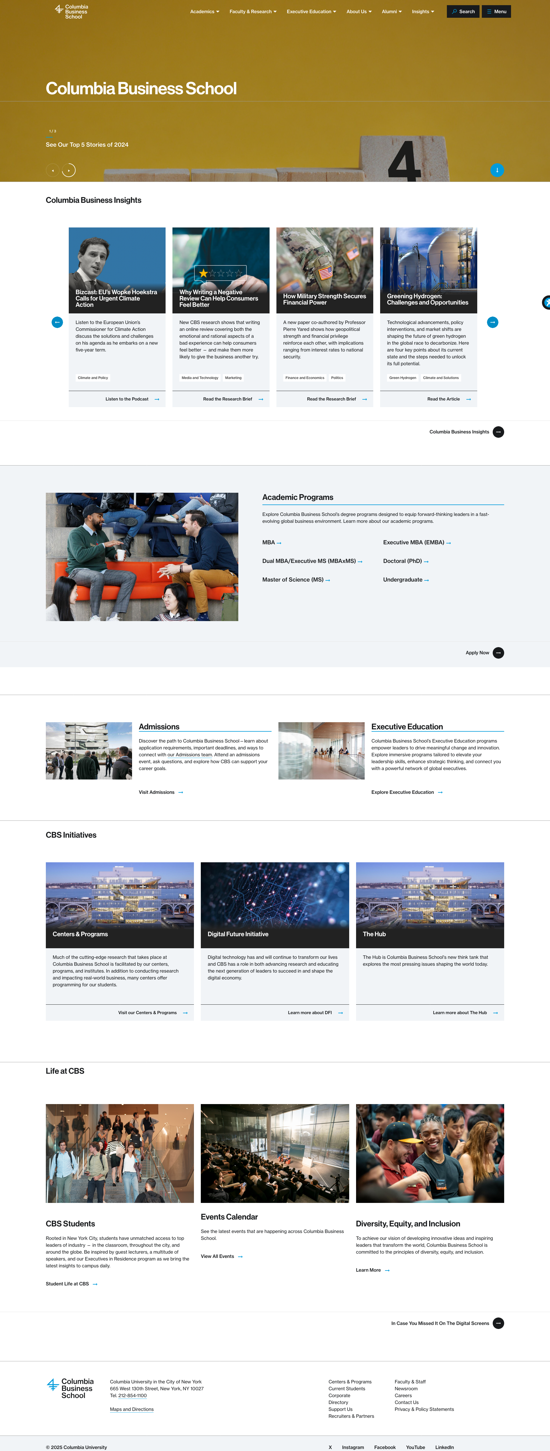 Screenshot of Columbia Business School website