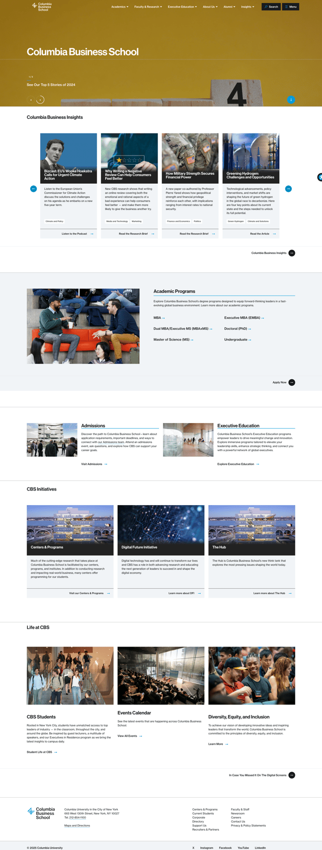 Screenshot of Columbia Business School website