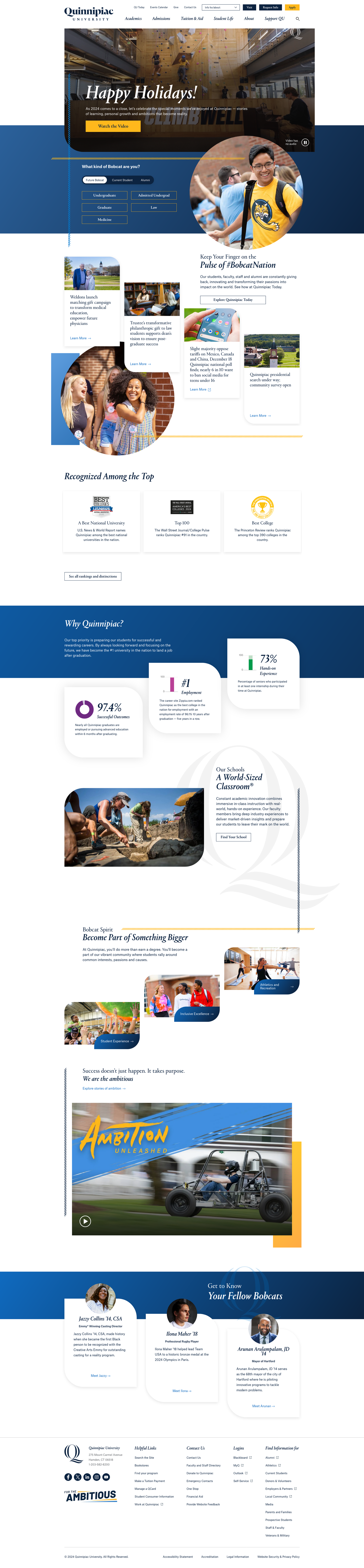 Screenshot of Quinnipiac University website