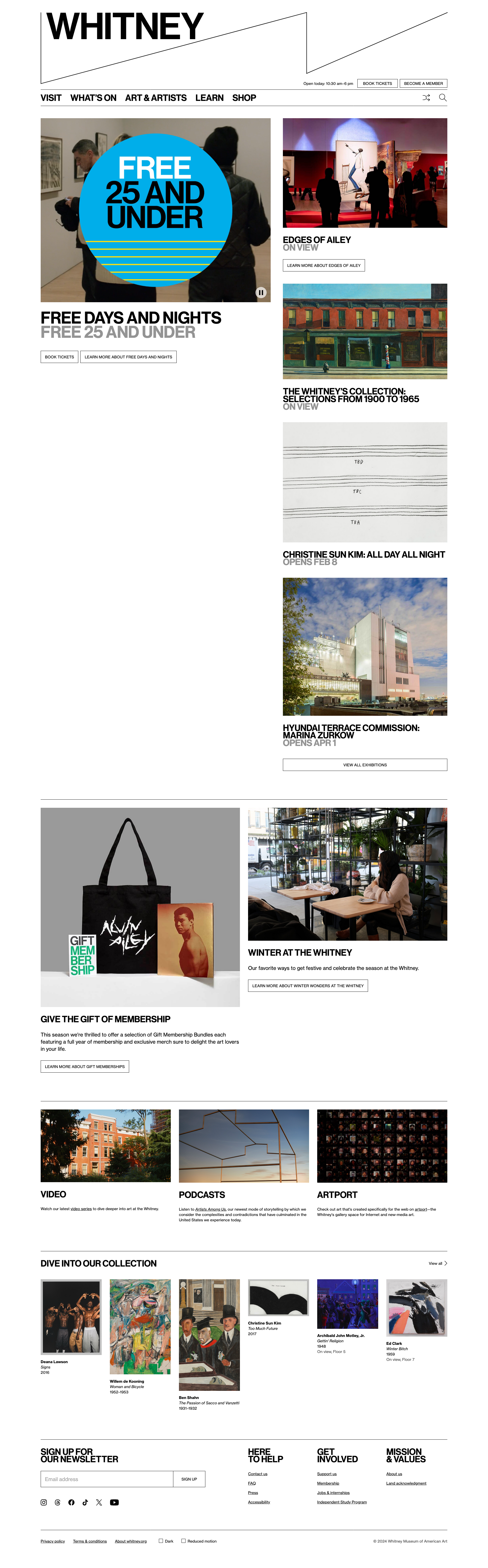 Screenshot of Whitney Museum of American Art website