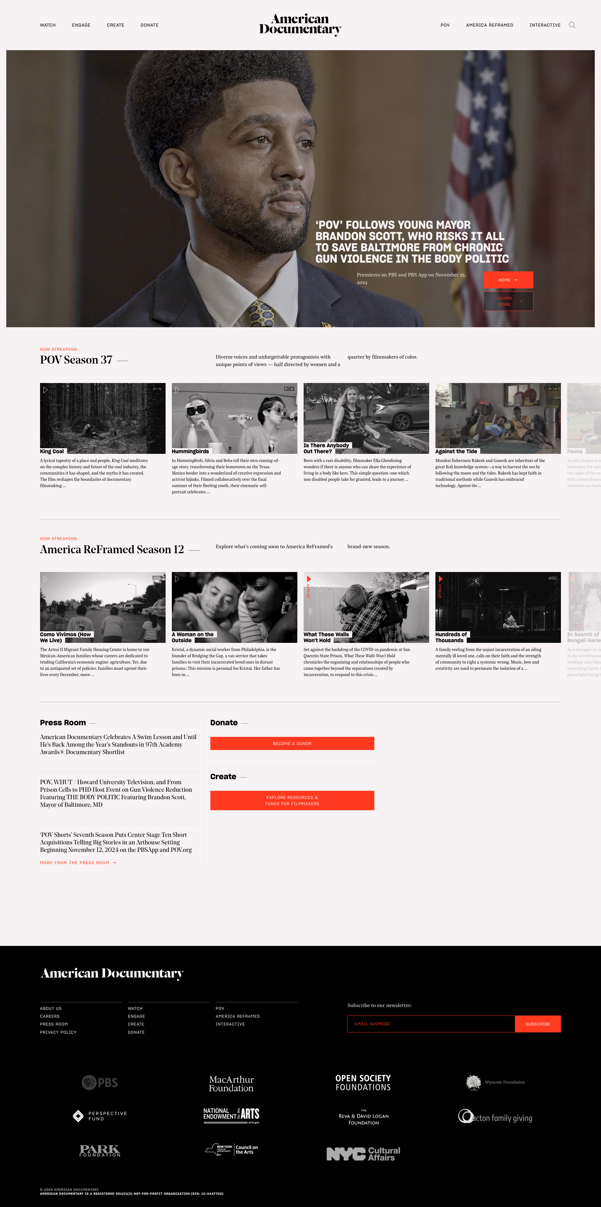 Screenshot of American Documentary website