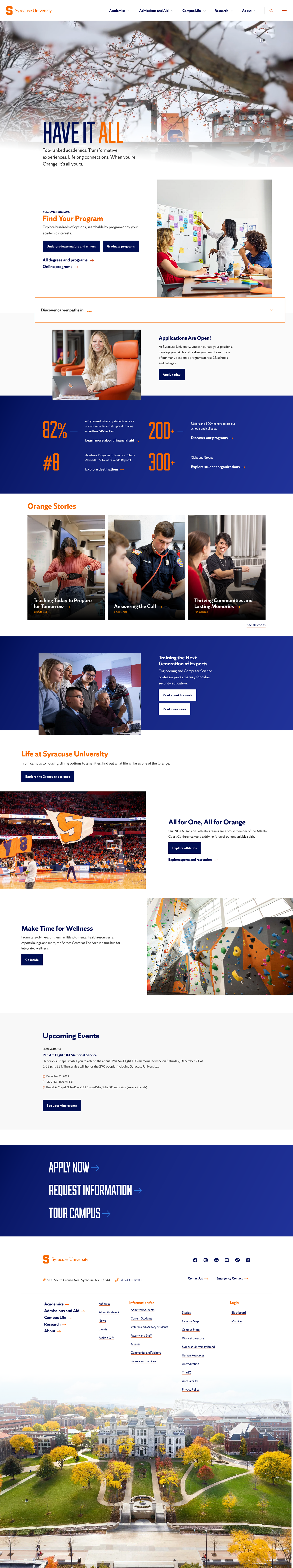 Screenshot of Syracuse University website