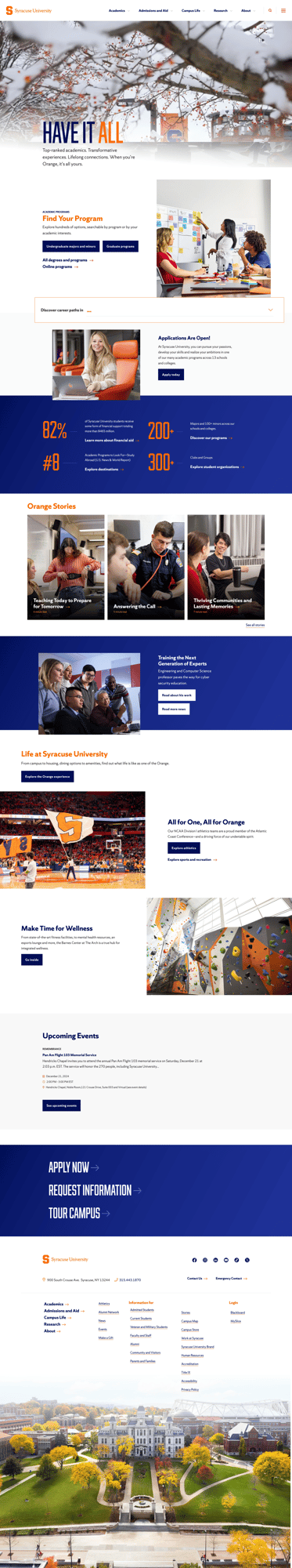 Screenshot of Syracuse University website