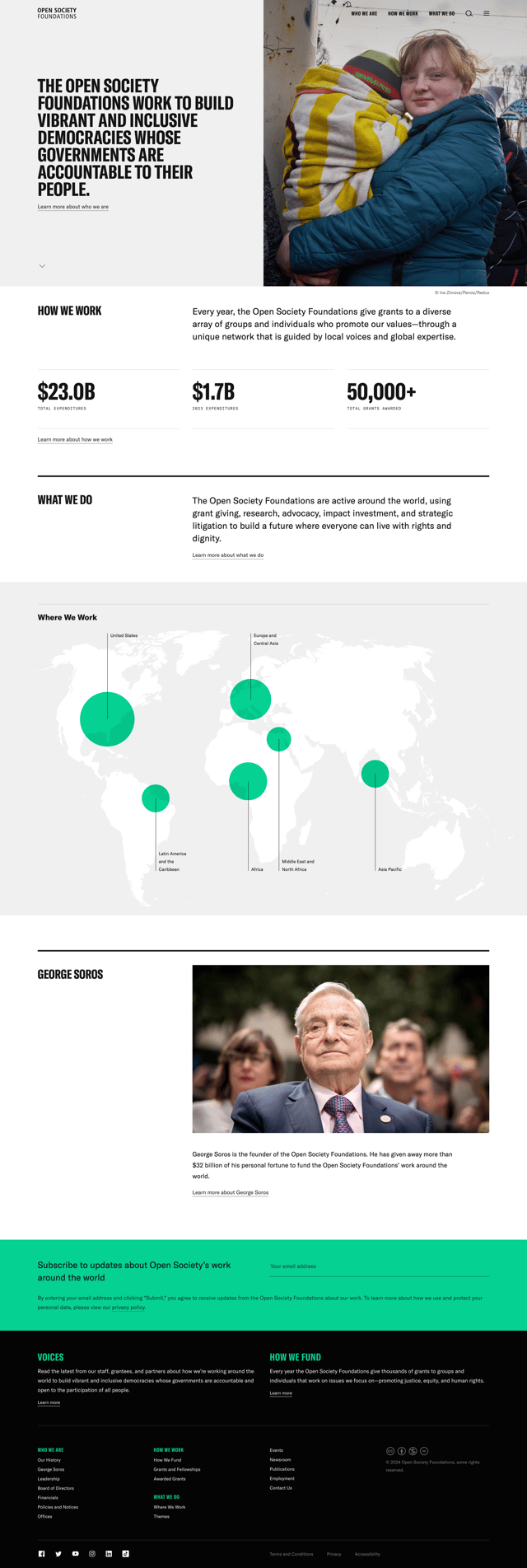 Screenshot of Open Society Foundations website