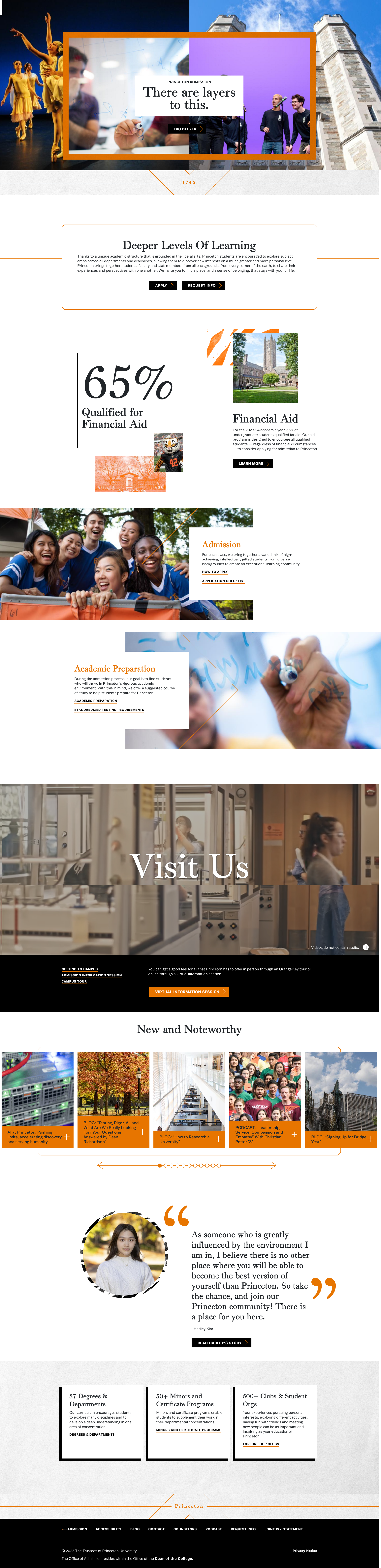 Screenshot of Princeton Admissions website