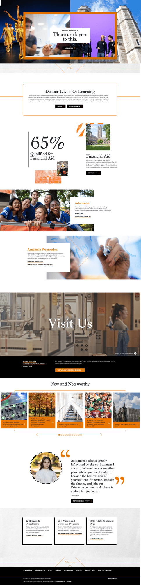 Screenshot of Princeton Admissions website