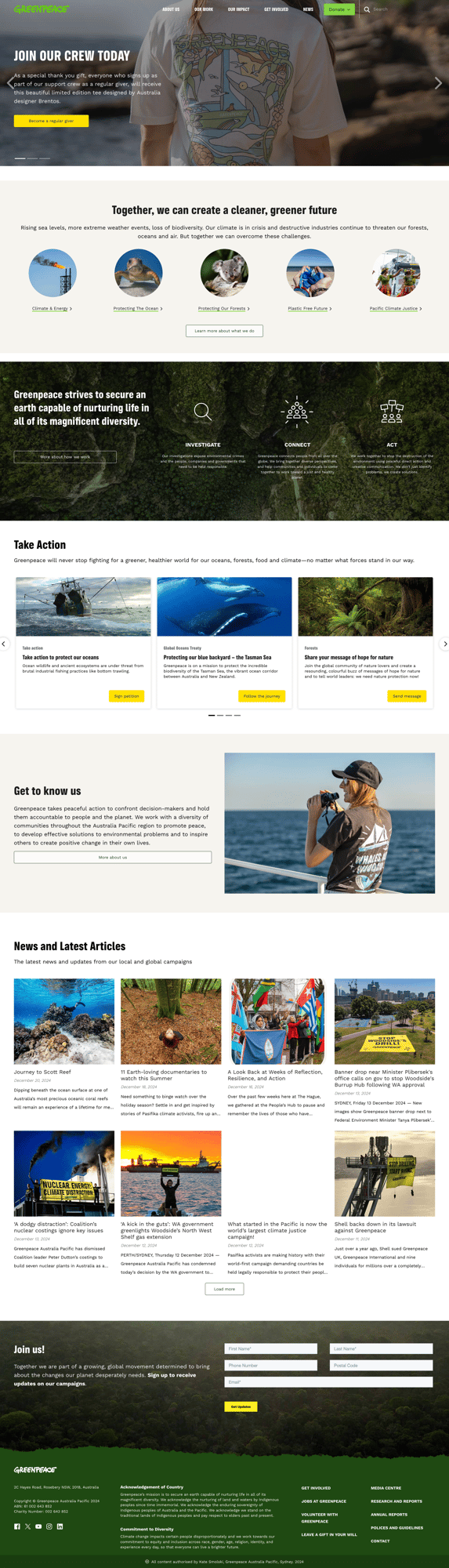 Screenshot of Greenpeace Australia Pacific website