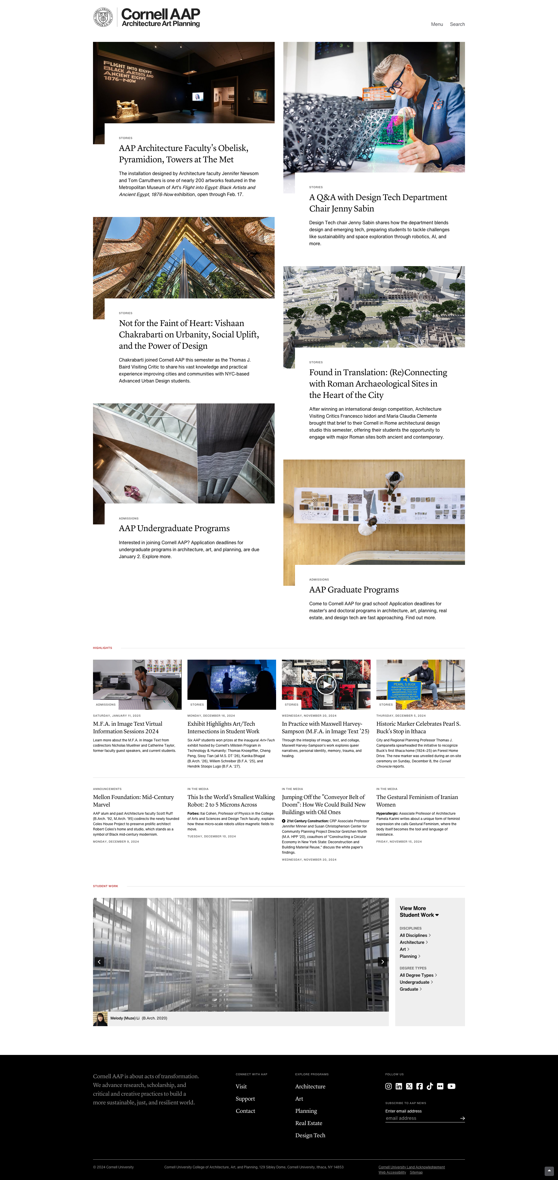 Screenshot of Cornell AAP Architecture Art and Planning website