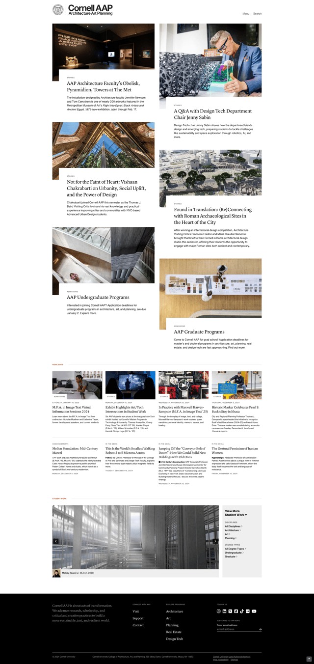 Screenshot of Cornell AAP Architecture Art and Planning website