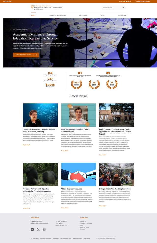 Screenshot of UTexas Office of the Provost website