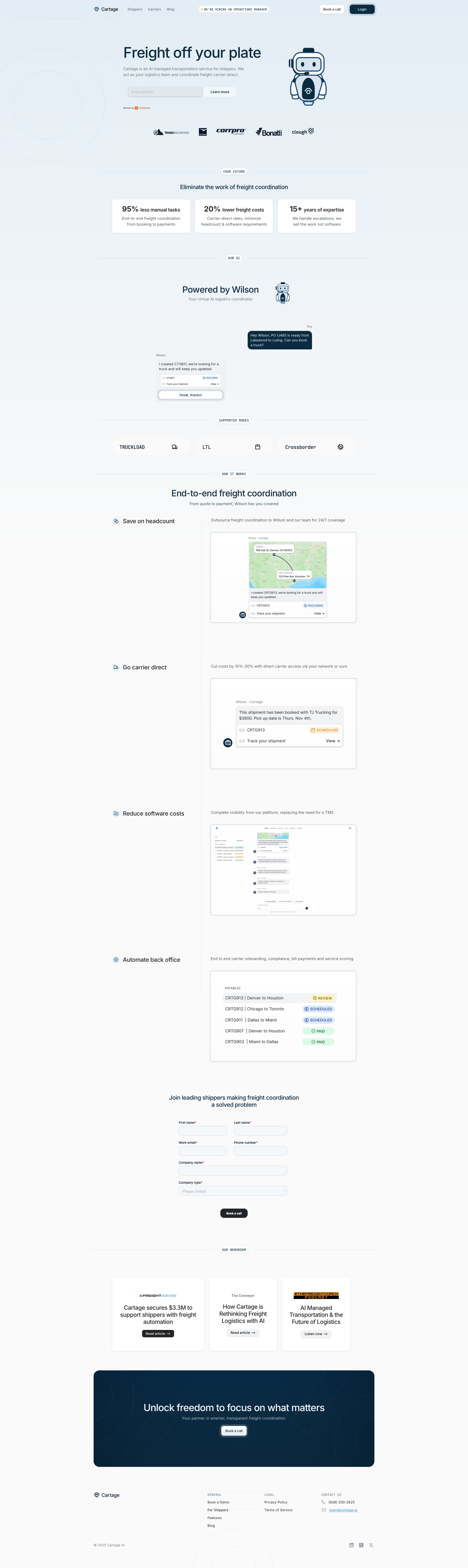 Screenshot of Cartage AI website