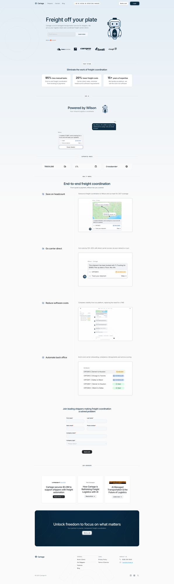 Screenshot of Cartage AI website