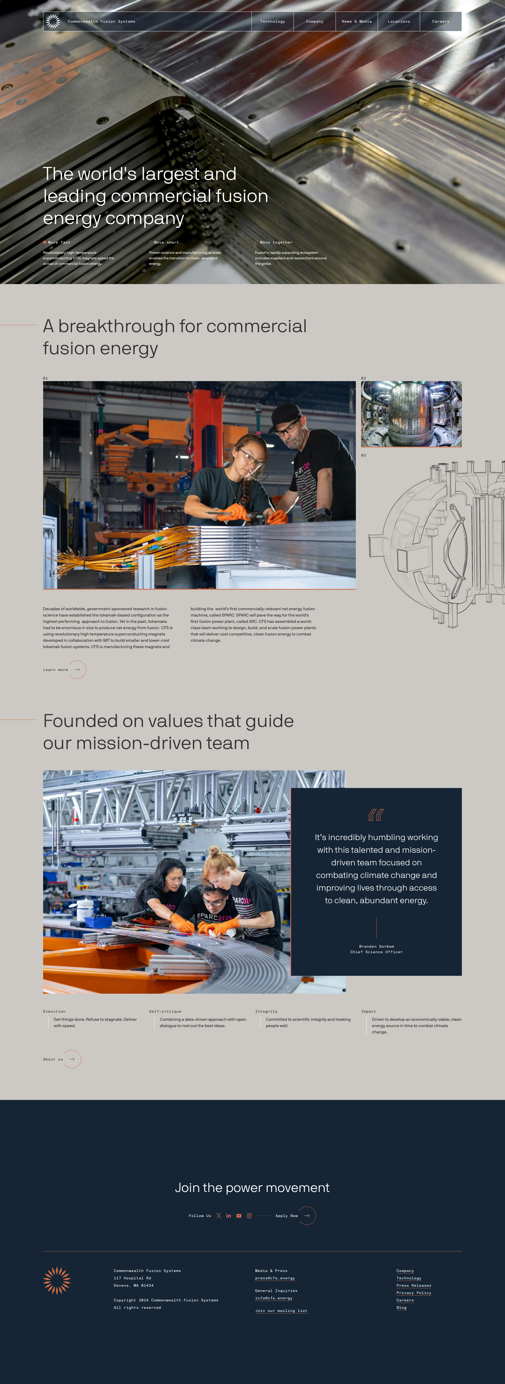 Screenshot of Commonwealth Fusion Systems website