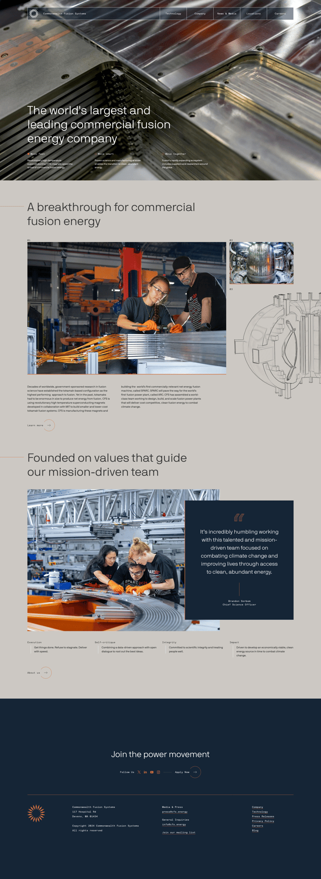 Screenshot of Commonwealth Fusion Systems website