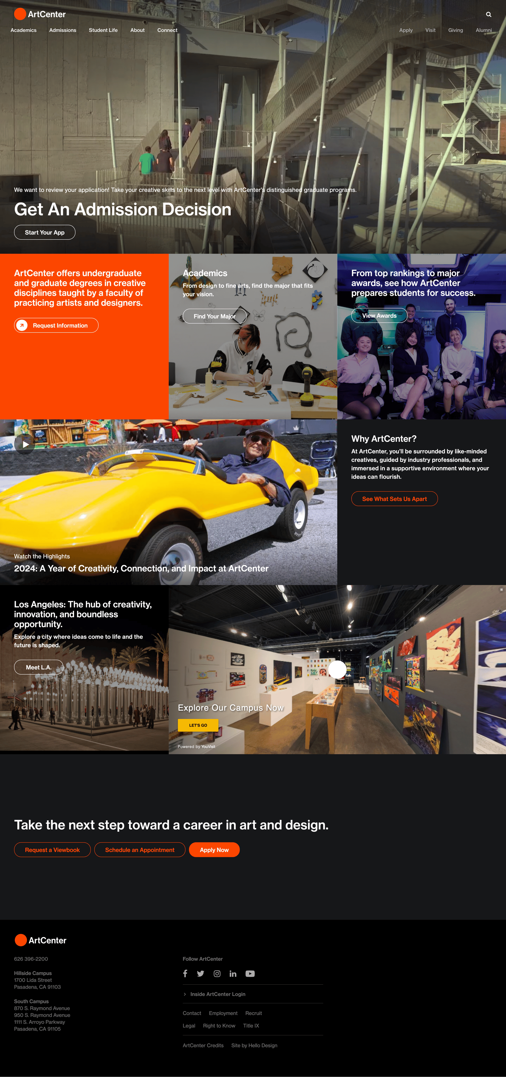 Screenshot of Art Center College of Design website