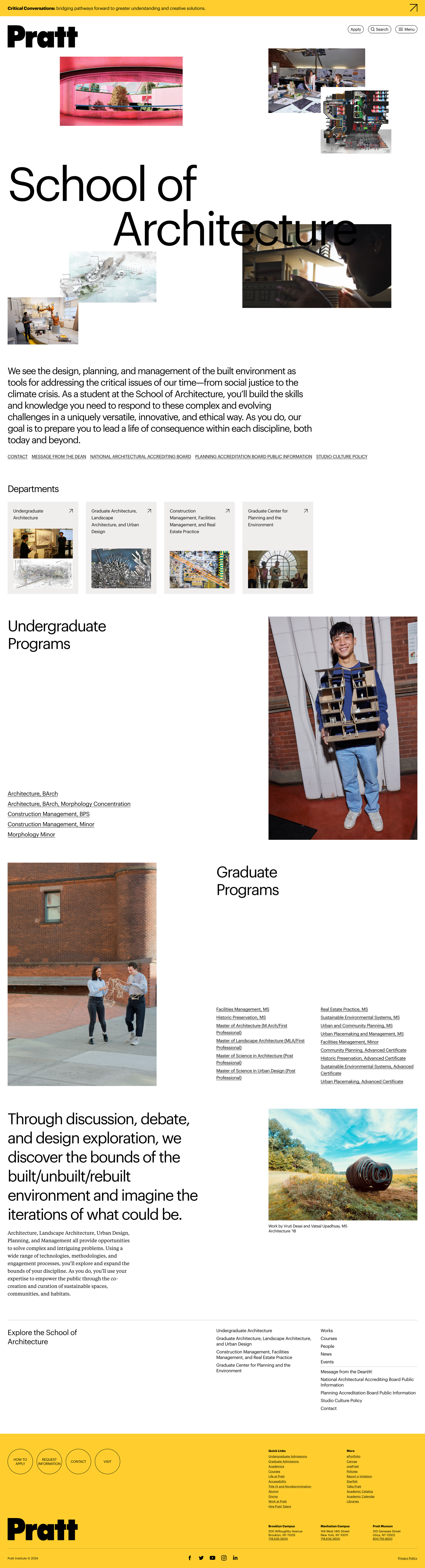 Screenshot of Pratt Institute School of Architecture website