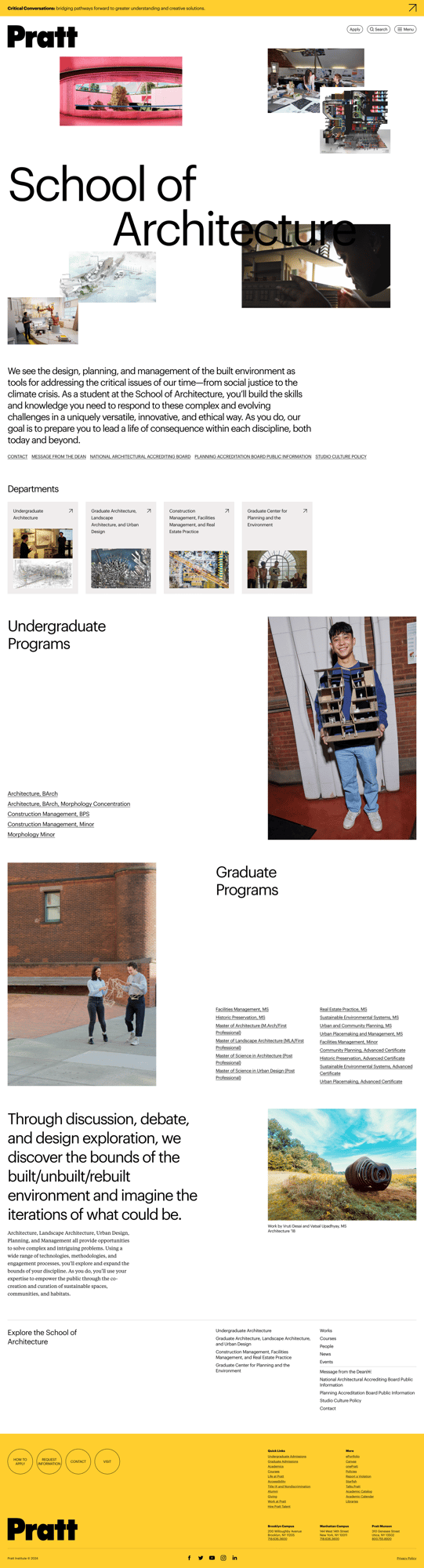 Screenshot of Pratt Institute School of Architecture website