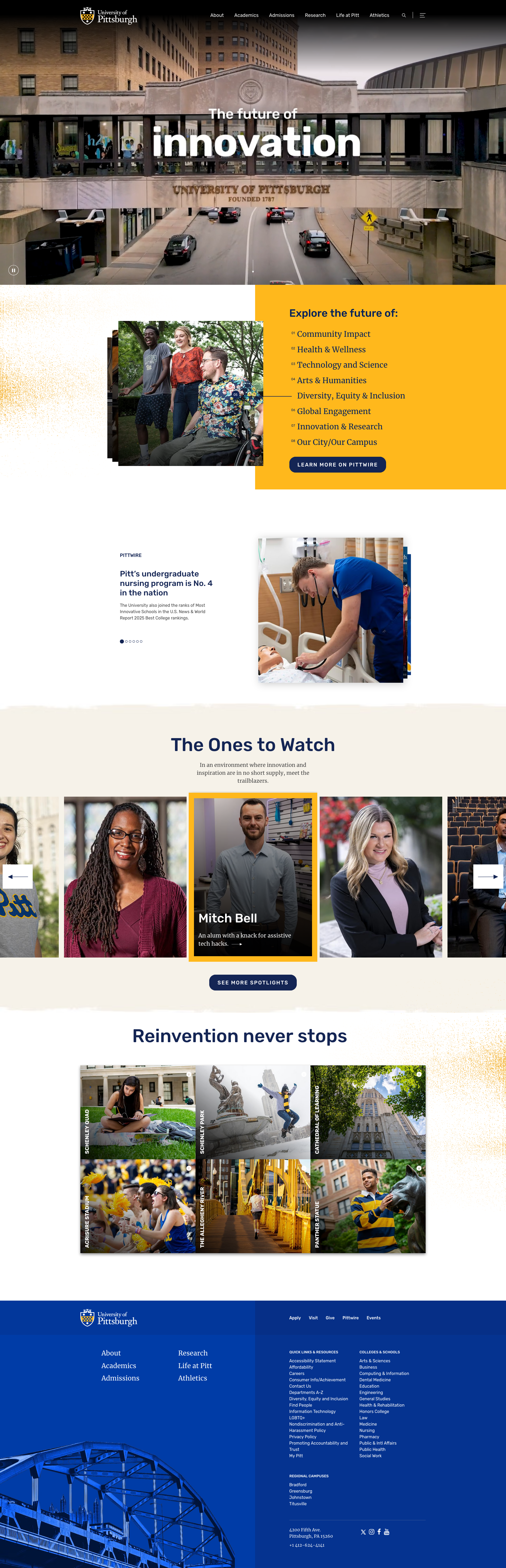 Screenshot of University of Pittsburgh website