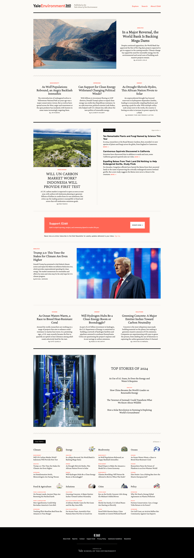 Screenshot of Yale Environment 360 website