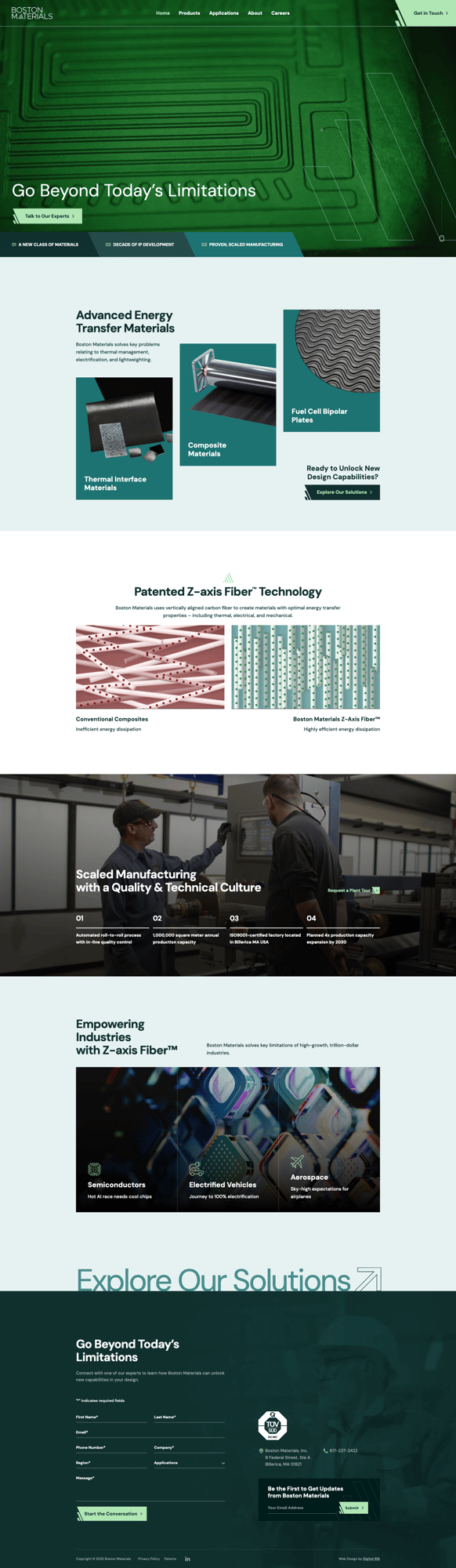 Screenshot of Boston Materials Advanced Energy Transfer Materials website