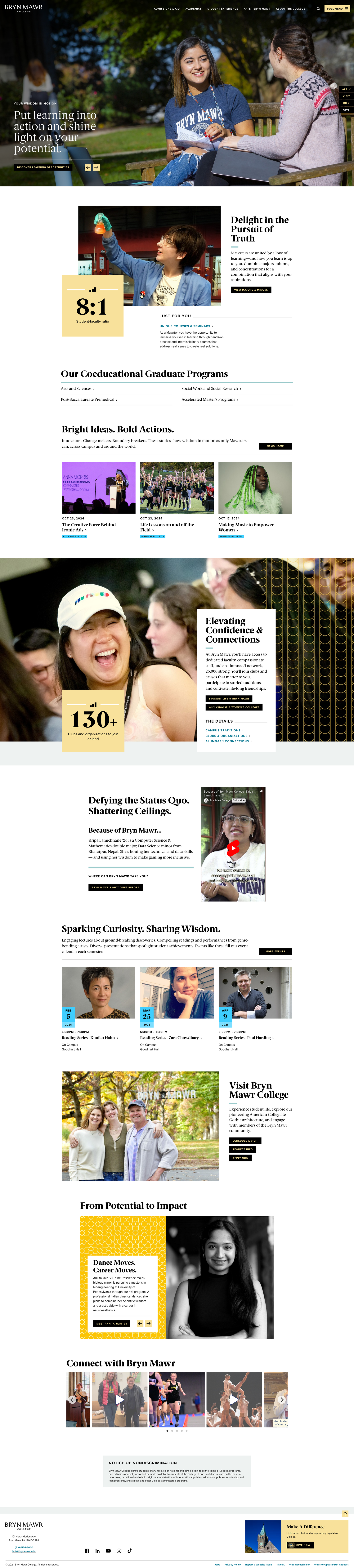 Screenshot of Bryn Mawr College website