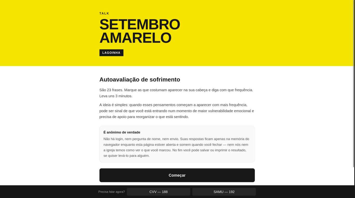 Lagoinha Campo Grande — Setembro Amarelo