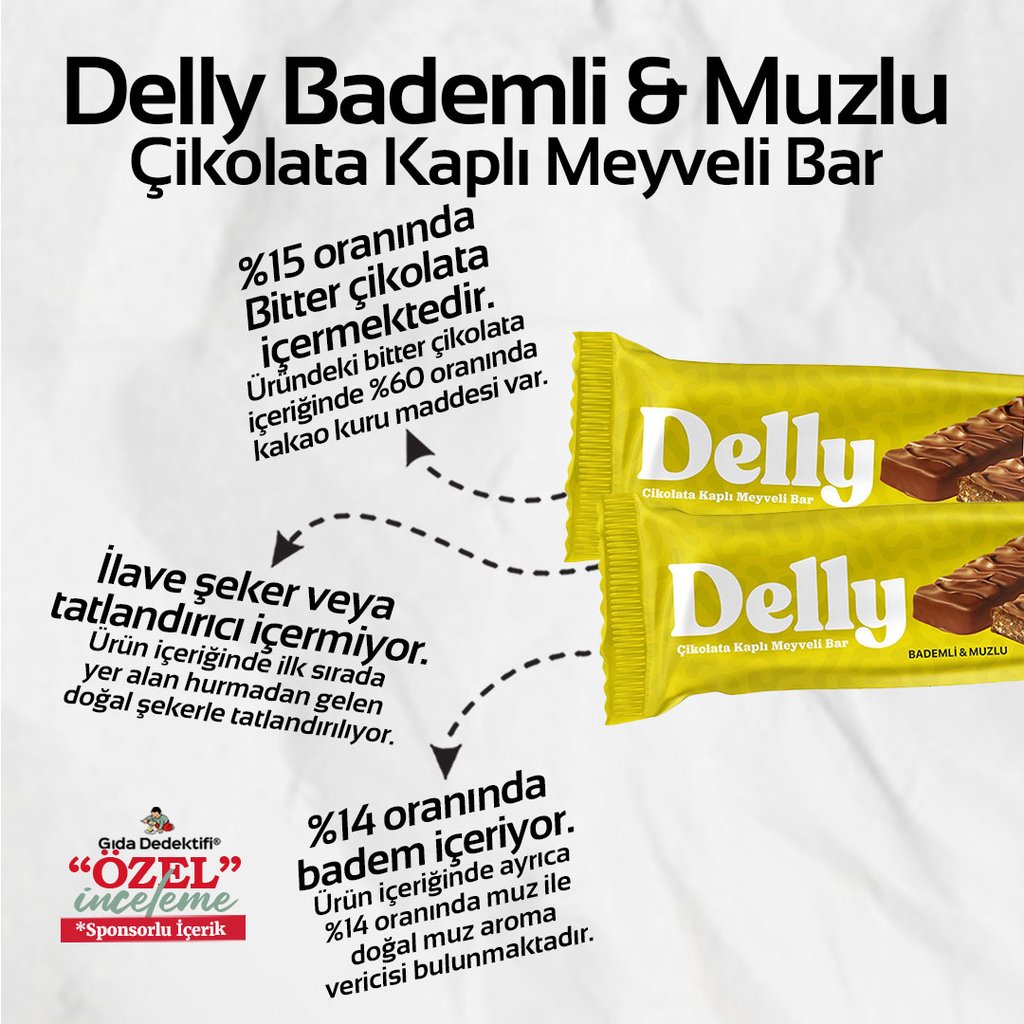 Delly Çikolata Kaplı Bademli ve Muzlu Meyveli Bar