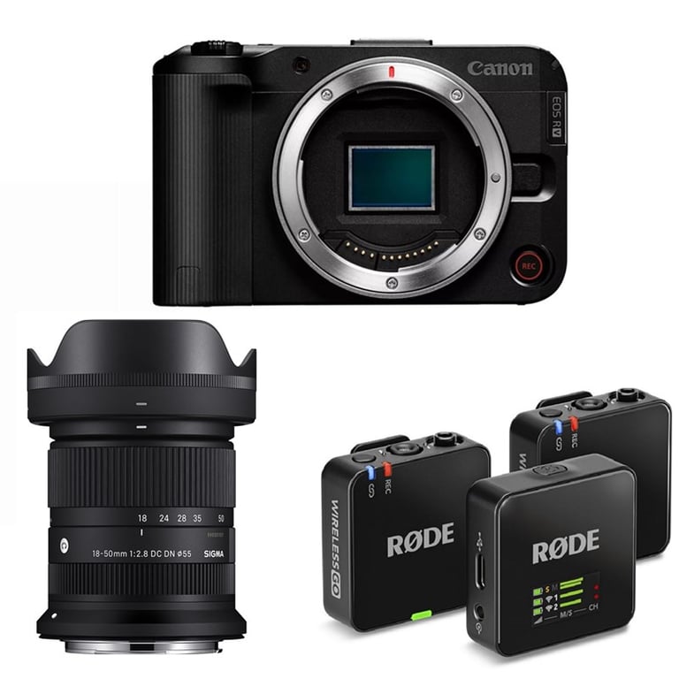 Canon EOS R50 V Body + Sigma 18-50mm F2.8 DC DN (C) + Rode Wireless Go III