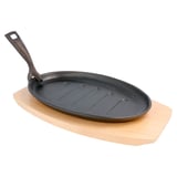 PIATTO CONTADINO OVALE + BASE DI LEGNO   27x18x2 CM NERO FERRO (8 UNITÀ)