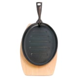 PIATTO CONTADINO OVALE + BASE DI LEGNO   27x18x2 CM NERO FERRO (8 UNITÀ)