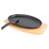 PIATTO CONTADINO OVALE + BASE DI LEGNO   27x18x2 CM NERO FERRO (8 UNITÀ)