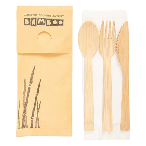 SET 4/1 POSATE + TOVAGLIOLO BAMBOO  17 CM NATURALE BAMBÙ (50 UNITÀ)