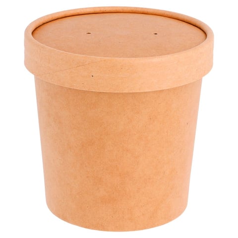 CONTENITORI CON COPERCHI  360 ML - 12 oz 300 + 18 PE G/M2 Ø 9/7,3x8,6 CM NATURALE KRAFT (250 UNITÀ)