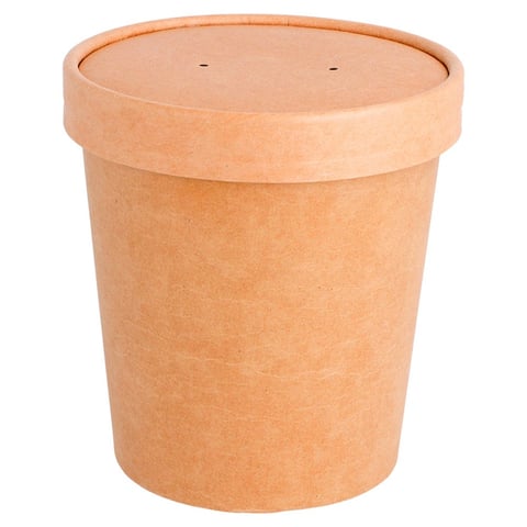CONTENITORI CON COPERCHI  480 ML - 16 oz 320 + 18 PE G/M2 Ø 9,8/7,5x10 CM NATURALE KRAFT (250 UNITÀ)