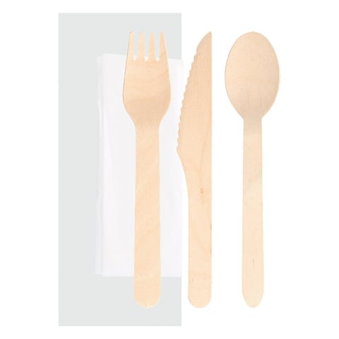 SET 4/1 POSATE + TOVAGLIOLO WOOD 'MAKAN'  16 CM NATURALE LEGNO (100 UNITÀ)