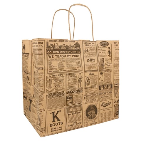 SACCHETTI CON MANICI "TRAITEUR" 'TIMES' 80 G/M2 26+17x24 CM NATURALE KRAFT (250 UNITÀ)