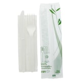SET 3/1 FORCHETTA, COLETELLO, TOVAGLIOLO FEEL GREEN  18 CM BIANCO CPLA (500 UNITÀ)